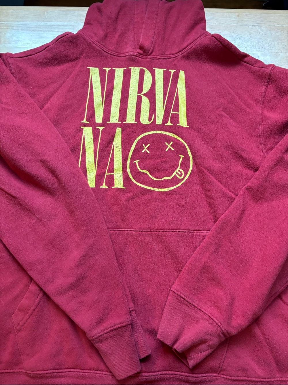 NIRVANA Red Crewneck Hoodie with Yellow Logo